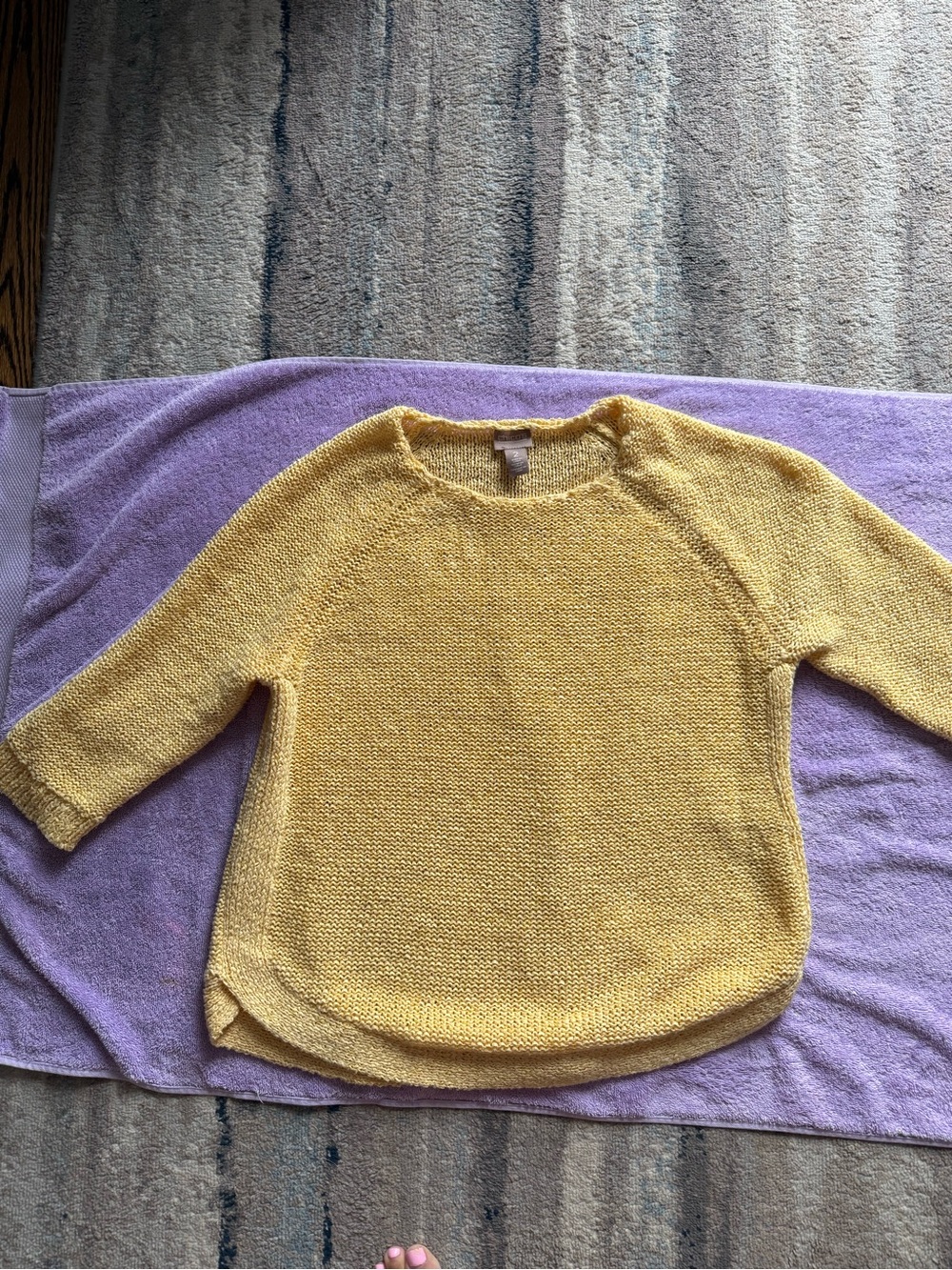 Chico's Lemon Yellow Textured Knit Crewneck Sweater